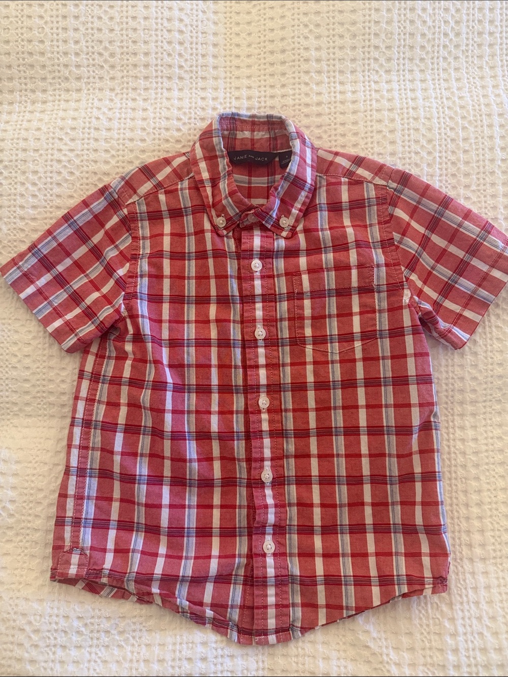 Janie and Jack Red Plaid Short-Sleeve Button-Down Shirt